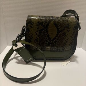Marc Jacobs Olive Green Snake-Embossed Shoulder Bag